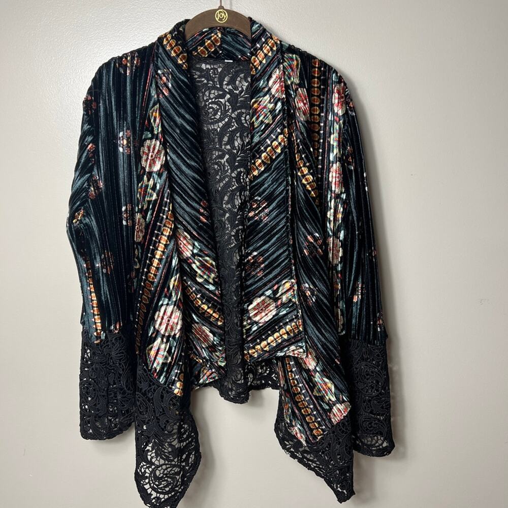 Adore Bohowestern Drape Front Velvet Lace Floral Jacket Kimono Whimsigoth Large